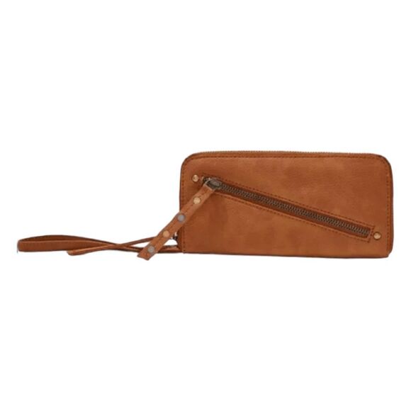 Free People Wristlet Wallet Distressed Vegan Leather Tan Brown Bohemian - Picture 1 of 5